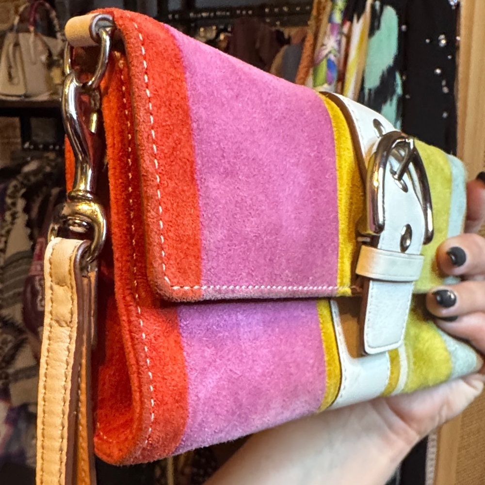 Coach 2003 Suede & Leather Legacy Multicolored Striped Clutch - EUC & RARE! - Picture 7 of 10